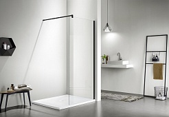 Aquatek Душевая перегородка 120x200 AQ WIW 12020BL с держателем профиль черный стекло прозрачное – фотография-2